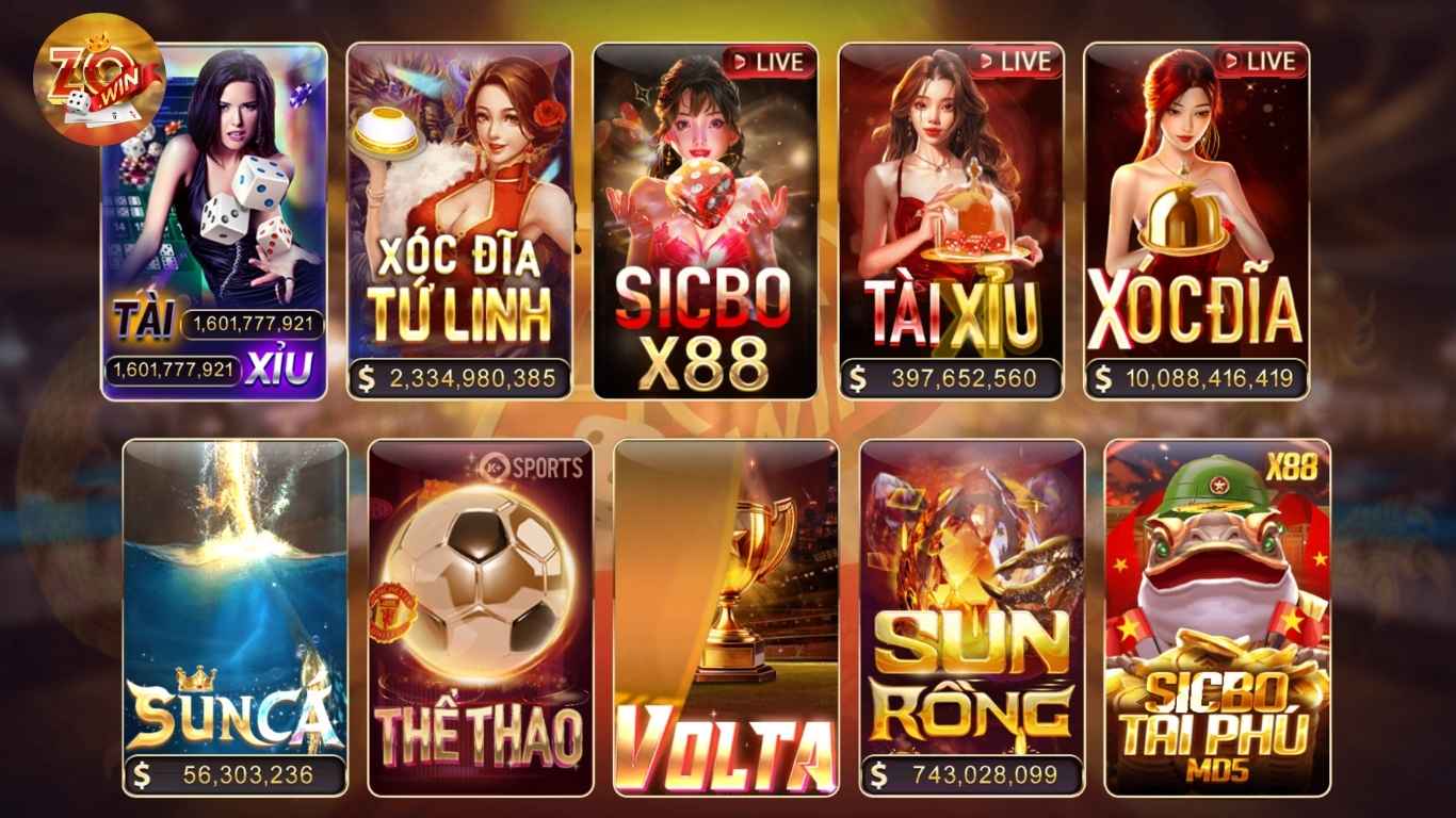 Các sản phẩm nên chơi nhất tại cổng game Zowin